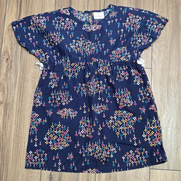 Hanna Andersson Other - Hanna Andersson Kids Navy Blue Pixel Floral Cotton Dress Size 130 US 8 Short Slv